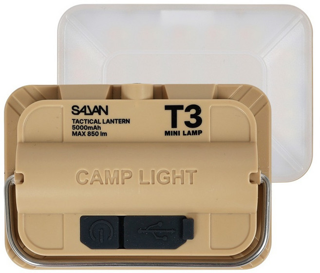 살반 T3 택티컬 충전식 LED 미니 캠핑 랜턴, 1개, 탄