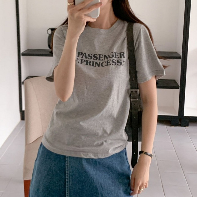 라라온 여성용 레터링 라운드넥 면 반팔 티셔츠 26TSP3826