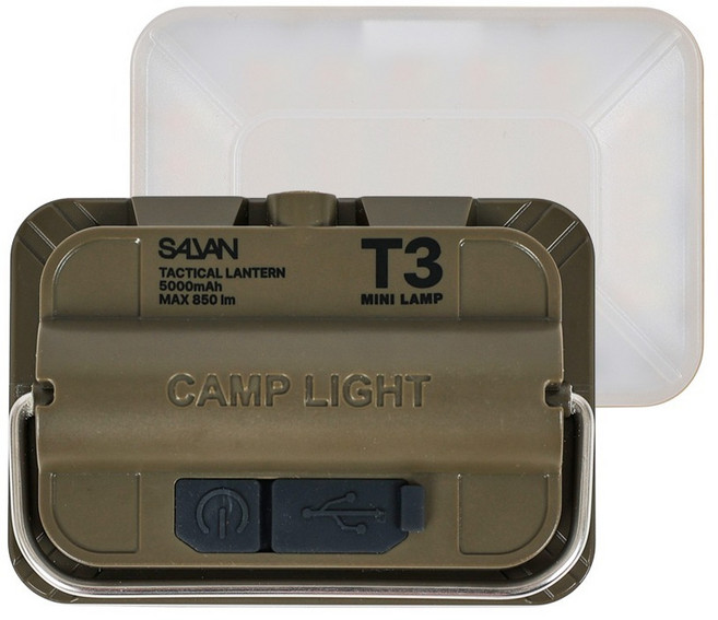 살반 T3 택티컬 충전식 LED 미니 캠핑 랜턴, 1개, 카키