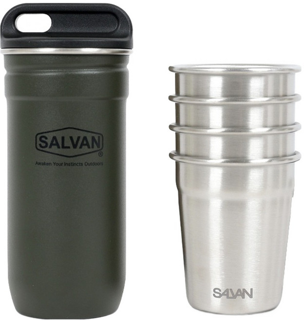 SALVAN 露營燒酒杯 4入 + 收納盒組, 1套, 卡其色