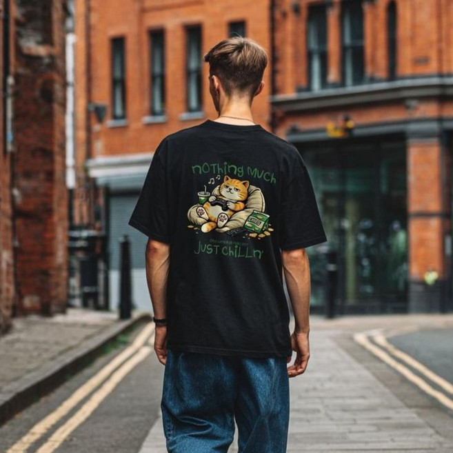 원헌드레드퍼센트 남녀공용 JOY 저스트칠린 세미오버 면 반팔티