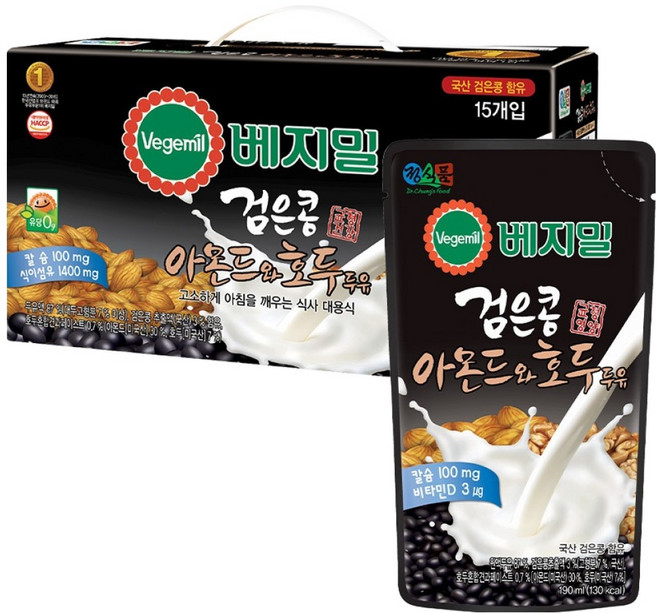 Vegemil 黑豆杏仁核桃豆奶袋裝, 190ml, 15個