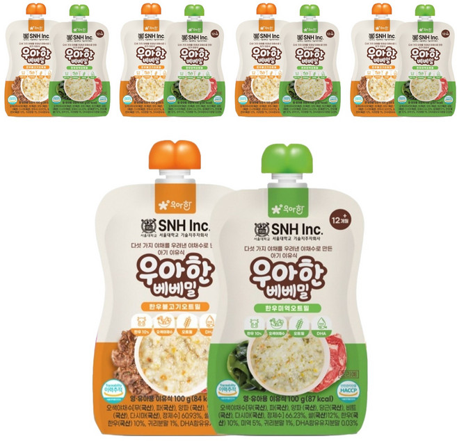 우아한 베베밀 오트밀 아기이유식 한우불고기 100g x 5p + 한우미역 100g x 5p 세트, 1세트