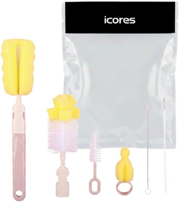 아이코어스 젖병 세척솔 6종 세트, 혼합색상, 1세트