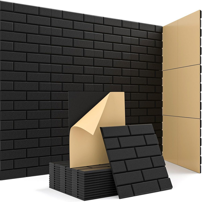 모디시 접착형 폴리에스터 섬유 벽돌 방음패널 30 x 30 cm, 블랙, 12개