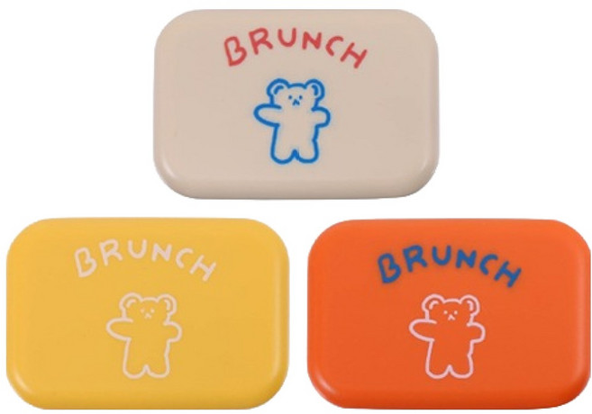 언더보스 곰돌이 렌즈 케이스 3종 세트, 베이지, 옐로우, 오렌지, 1세트