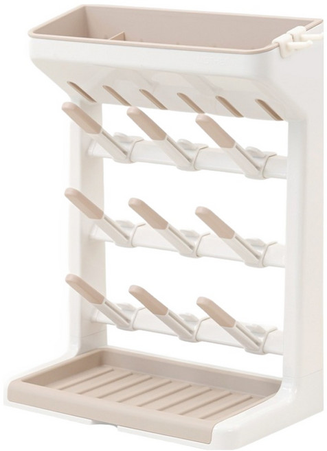 마더케이 스탠드 젖병 건조대, 본체 + 물받이트레이 + 상단바스켓 + 레일바 + 건조스틱 + 브러쉬걸이, 크림화이트 + 베이지