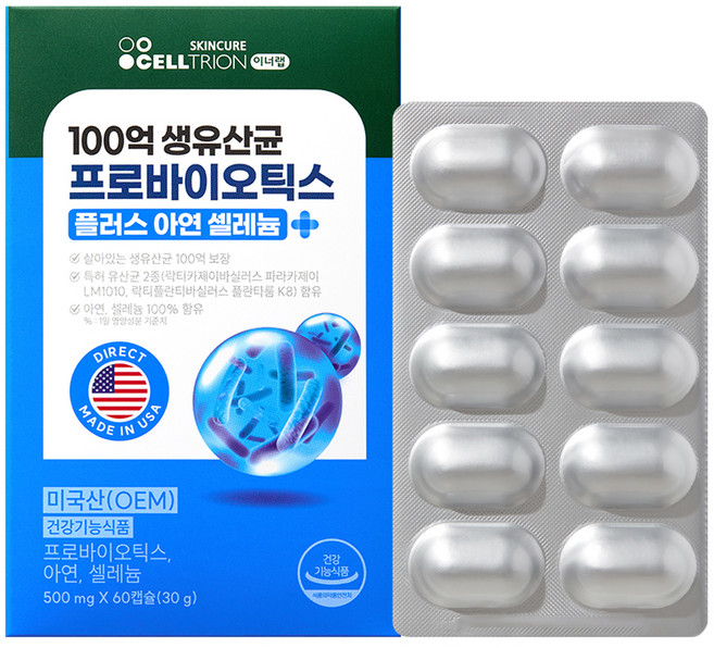 셀트리온 이너랩 100억 생유산균 프로바이오틱스 플러스 아연 셀레늄 30g, 1개, 60정
