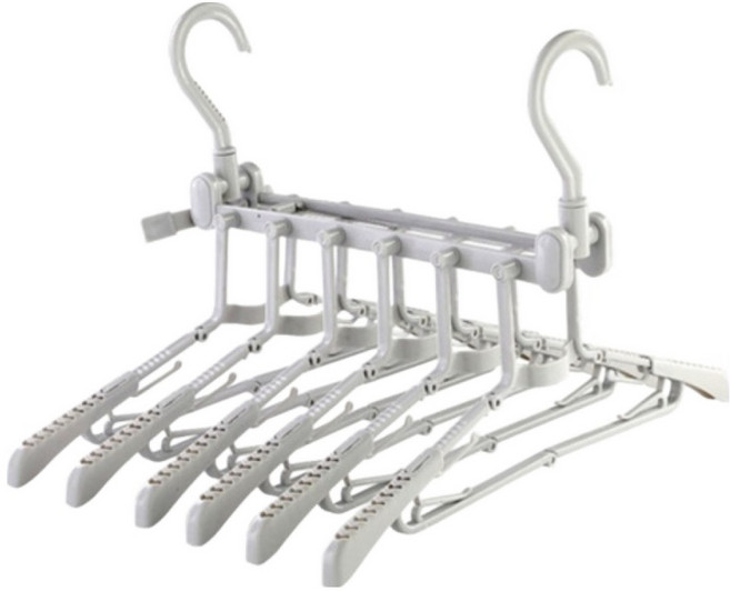 주앤지 어깨뿔방지 공간절약형 매직 논슬립 접이식 길이 조절 6단 옷걸이, 그레이, 1개