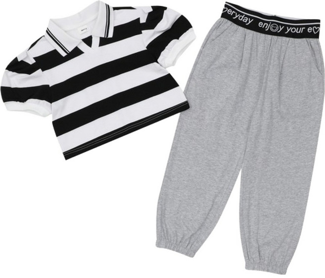 에스핏 카라 티셔츠 + 조거 바지 세트