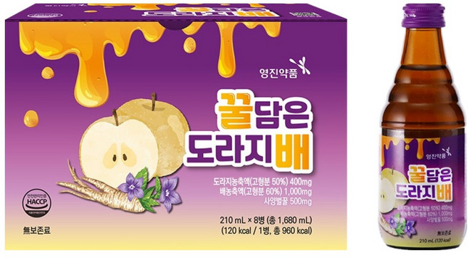 영진약품 꿀담은 도라지배 데일리 드링크, 8개, 210ml