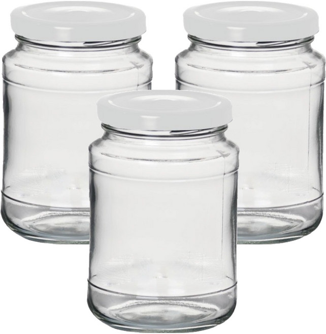 서울패키지 원형 청 유리병 화이트캡, 430ml, 3개
