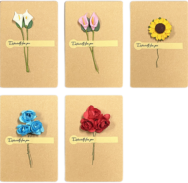 그리뉴얼 플라워 접이식 미니 편지지 5종 세트, 베이지 혼합, 1세트