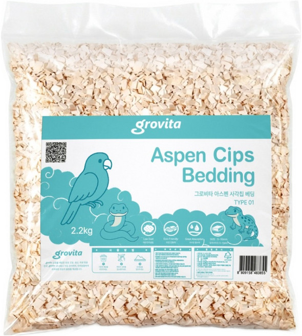 그로비타 아스펜 칩 사각 베딩, 2.2kg, 1개