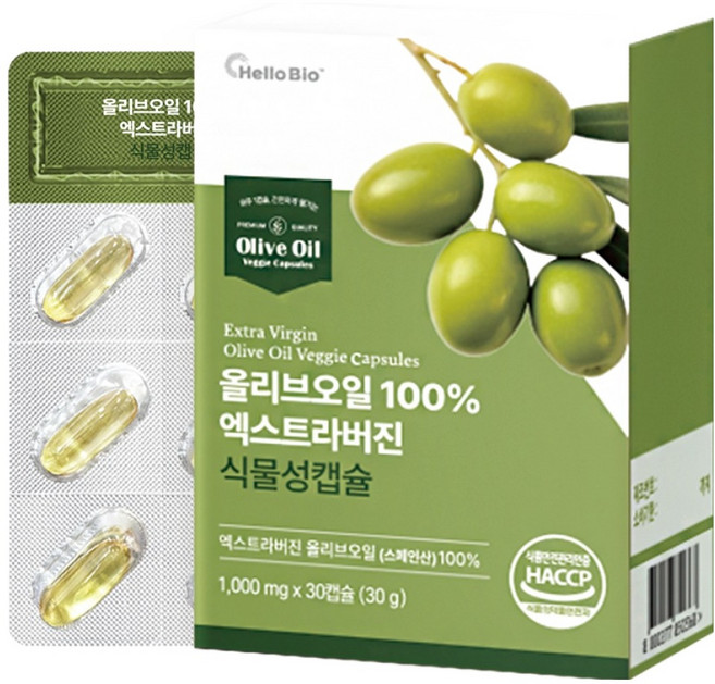 헬로바이오 올리브오일 엑스트라버진 식물성 캡슐 30g, 30정, 1개