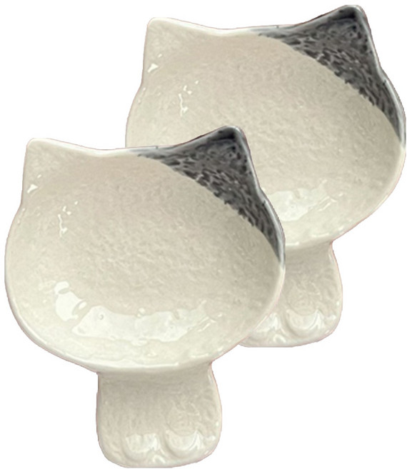 프렌치마르스 고양이얼굴 소스볼 미니종지 겸용 수저받침대 MMM3722, 그레이, 2개