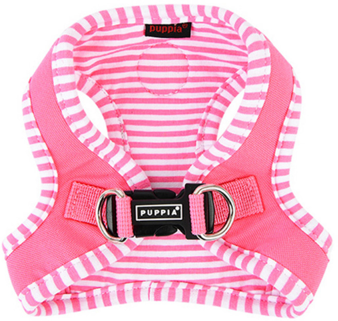 퍼피아 강아지 비비드 스트라이프 스텝인 버클 하네스, 핑크, 1개