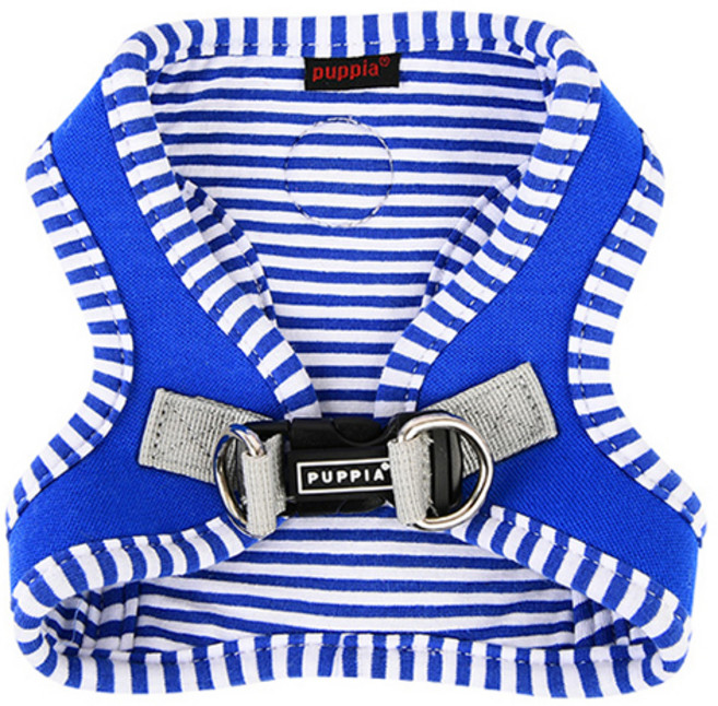 퍼피아 강아지 비비드 스트라이프 스텝인 버클 하네스, 로얄블루, 1개