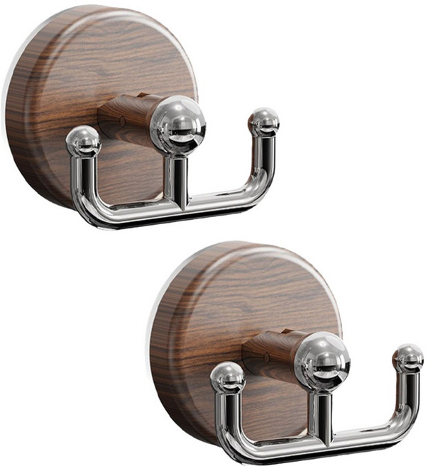 한봄누리 거실 주방 욕실용 벽면 후크 흡착식 걸이, 브라운, 2개