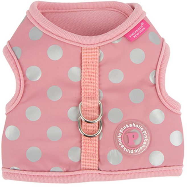 핑카홀릭 강아지 시크 도트 입히기 편한 찍찍이 하네스, 핑크, 1개