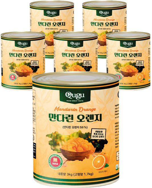 큐구 만다린 오렌지 감귤통조림, 3kg, 6개