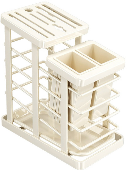 올인원 주방 조리도구 칼 정리 물빠짐 수저통, 아이보리, 1개