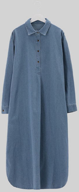 시크폭스 여성용 톤리스 데님 롱 셔츠 원피스 61ON1630