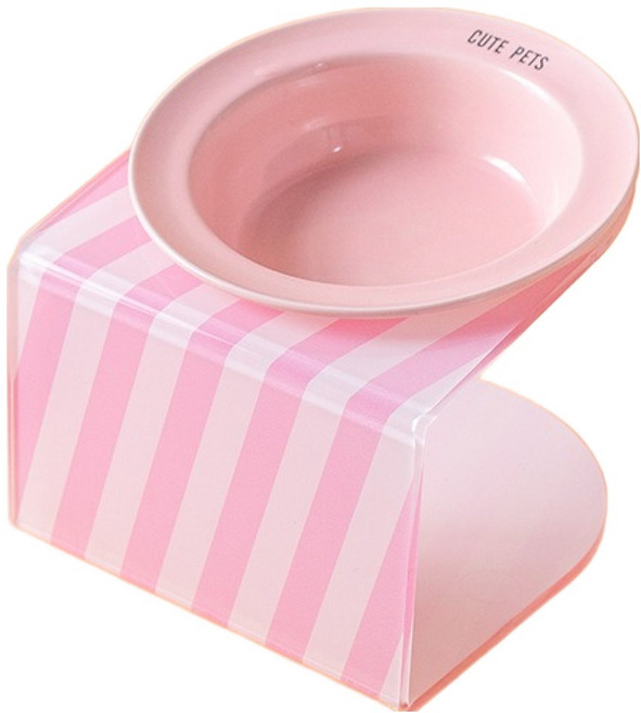 파스텔펫 반려동물 사선 받침 세라믹 식기, 핑크, 1개