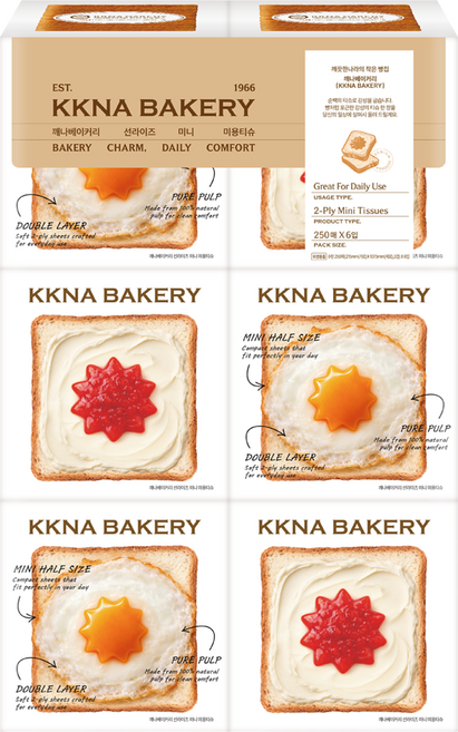 깨끗한나라 선라이즈 미니 미용티슈 2겹, 6개, 250매
