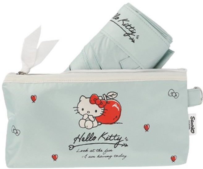 三麗鷗 Hello Kitty 扁平蘋果愛心 防紫外線 5折晴雨兩用傘 附收納袋 PUHKU50023