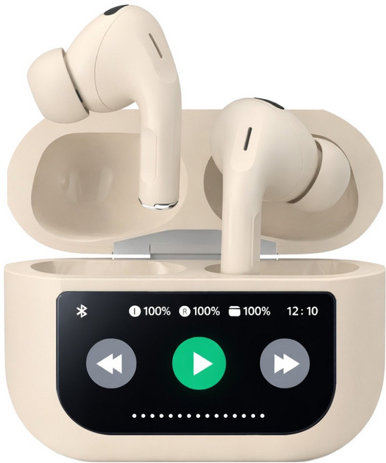 이어맥 PANTONE ANC 노이즈캔슬링 터치스크린 오토 페어링 C타입 충전 무선 블루투스 6.0 이어폰, 베이지, BT350A