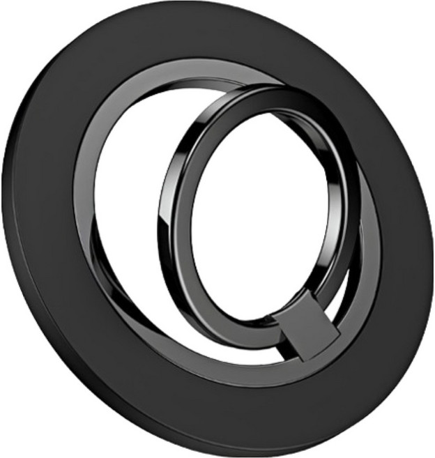 더조은셀러 맥세이프 360도 회전 2in1 슬림 이지 그립 스탠링 거치대, 블랙, 1개