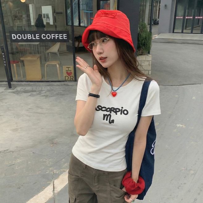 루나걸 여성용 메라바베 레터링 슬림 반팔 티셔츠 L26SMT031006