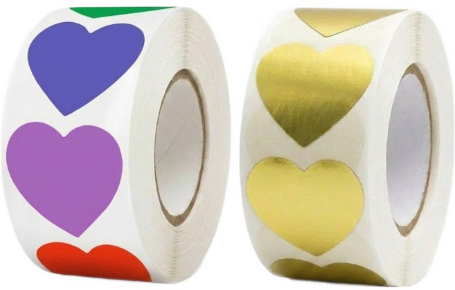 까사파리 하트 스티커 500p x 2종 세트, 골드, 컬러, 1세트