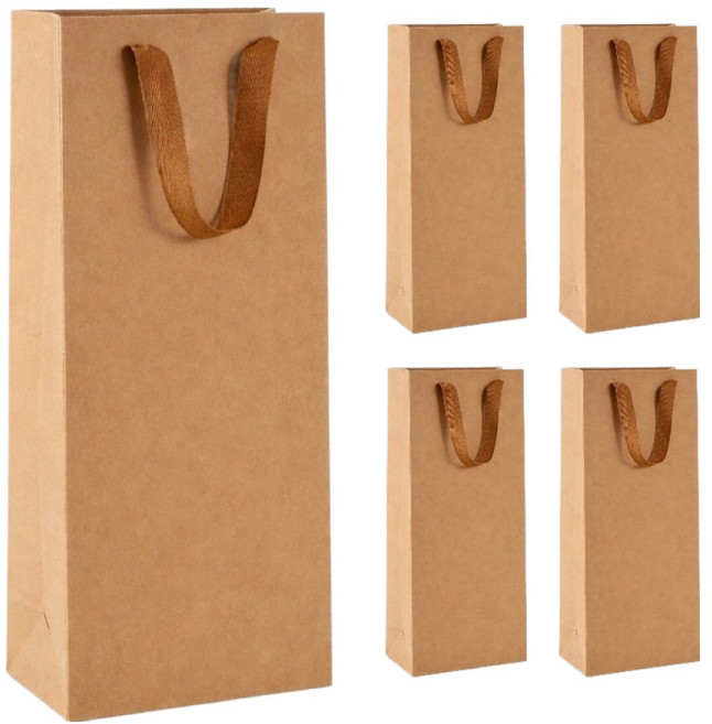 핸디랩 크라프트 와인 쇼핑백, 브라운, 5개