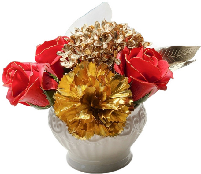 아스파시아 비누꽃 얼루어링 골드 장미 카네이션 센터피스 + 포장케이스 세트, 1 레드(센터피스), 1세트