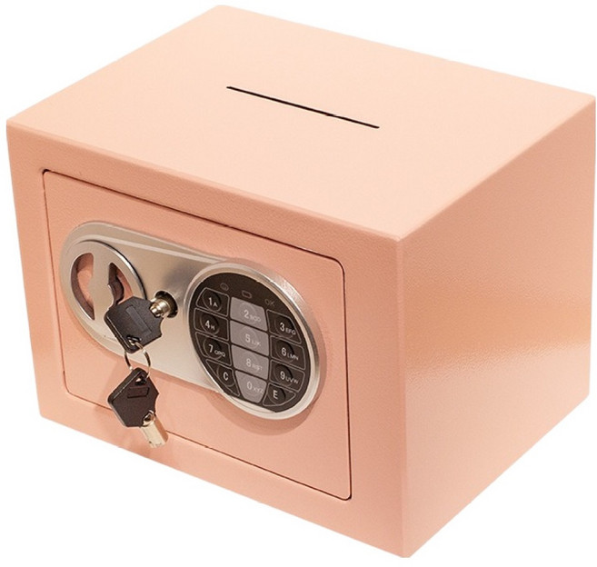 엑스터 동전투입 전자식 비밀번호 미니 가정용 금고, 핑크골드