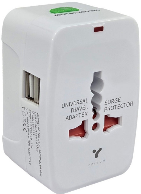 요이치 유니티J 해외용 2포트 USB 멀티 어댑터 화이트 파우치, 1개