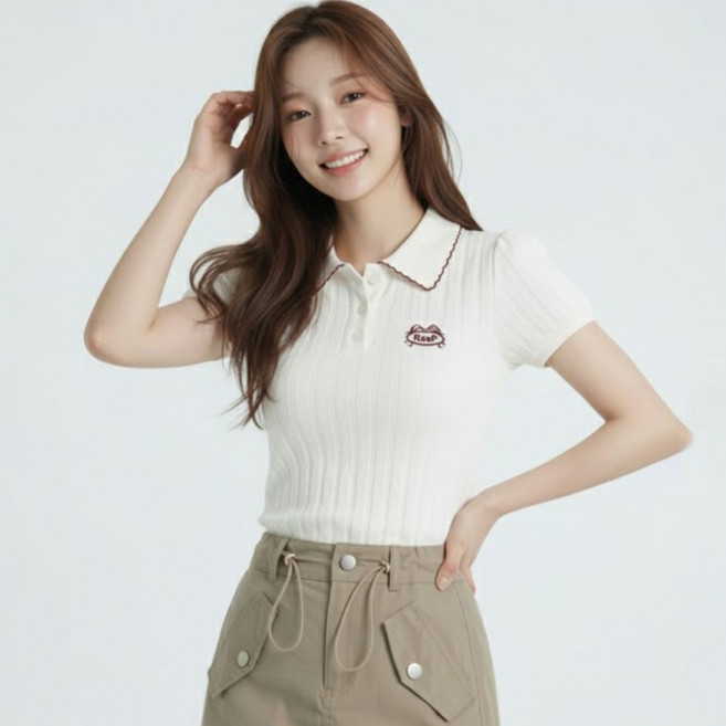 메이첼 여성용 아메리칸 스쿨 폴로 쇼트 반팔 티 12655