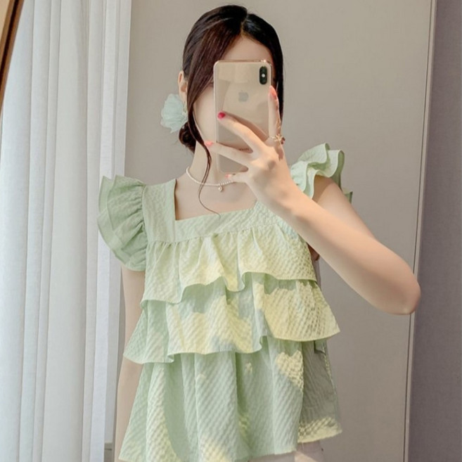 피어니스트 러플 캉캉 요정 스퀘어넥 프릴 블라우스