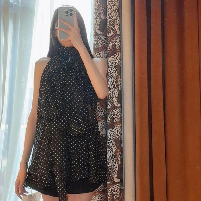 피어니스트 폴카 도트 쉬폰 나시 블라우스