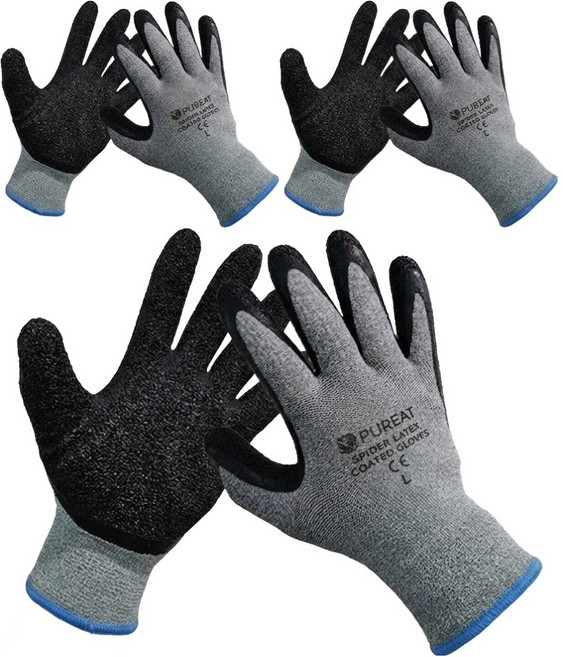 퓨리트 스파이더 라텍스코팅 동계용 안전 작업장갑 L, 3개, 그레이