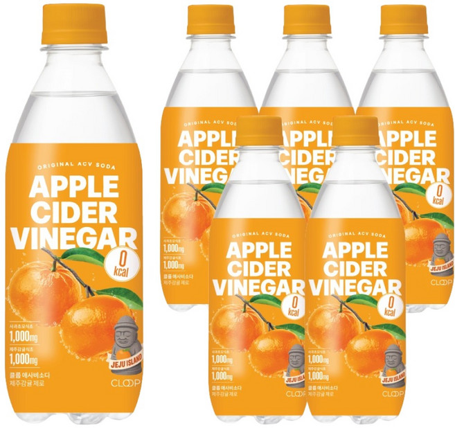 클룹 애사비소다 제주감귤 제로 탄산음료, 500ml, 6개