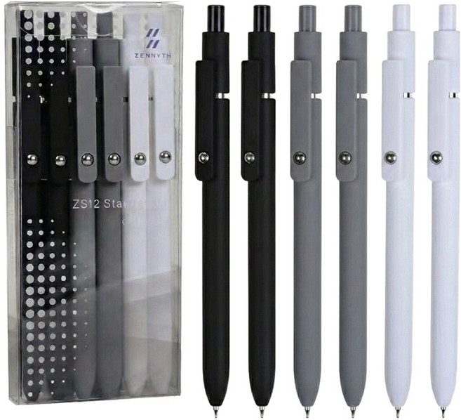 ZENNYTH 퀵 드라이 다오완스 젤펜 모노톤 6종 세트 0.5mm, Monotone(바디), Black(잉크), 1세트