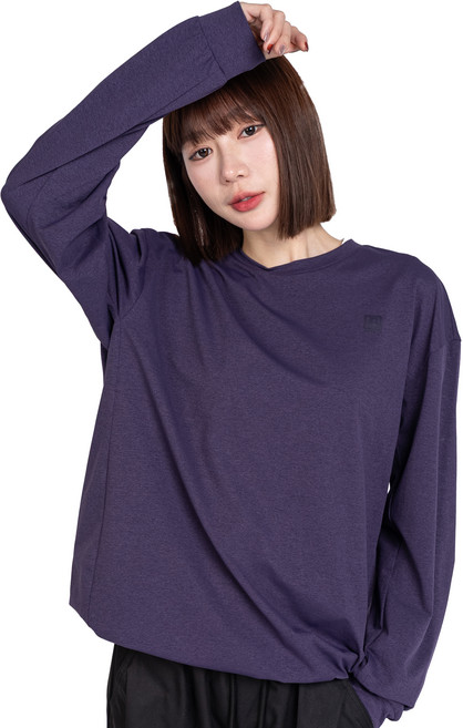 ONE BOY 吸濕排汗透氣彈力寬鬆落肩下襬抽繩長袖T恤 NO.251217, 深紫色