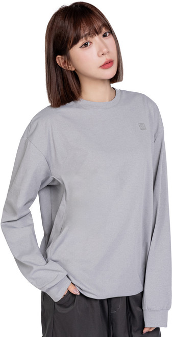 ONE BOY 吸濕排汗透氣彈力寬鬆落肩下襬抽繩長袖T恤 NO.251217, 灰色