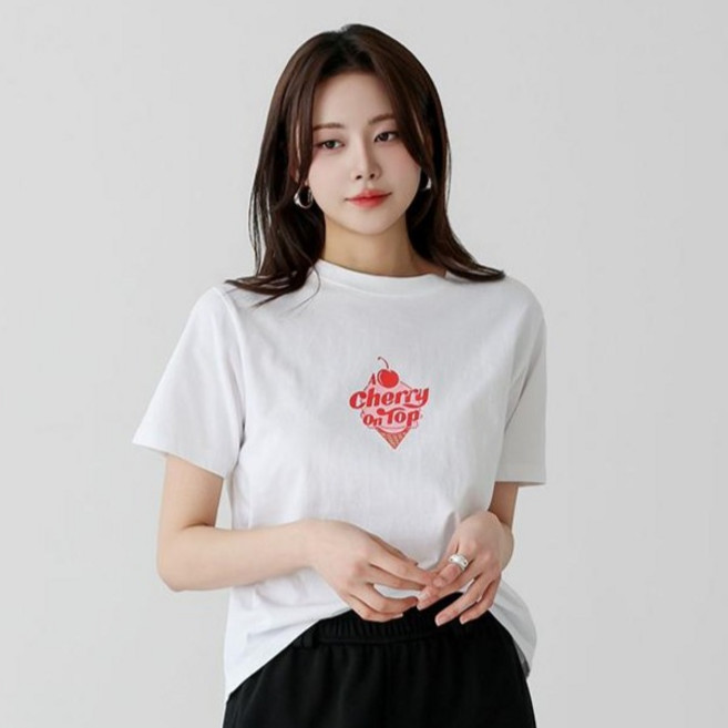 피핀 여성용 체리 프린팅 코튼 티셔츠 112896
