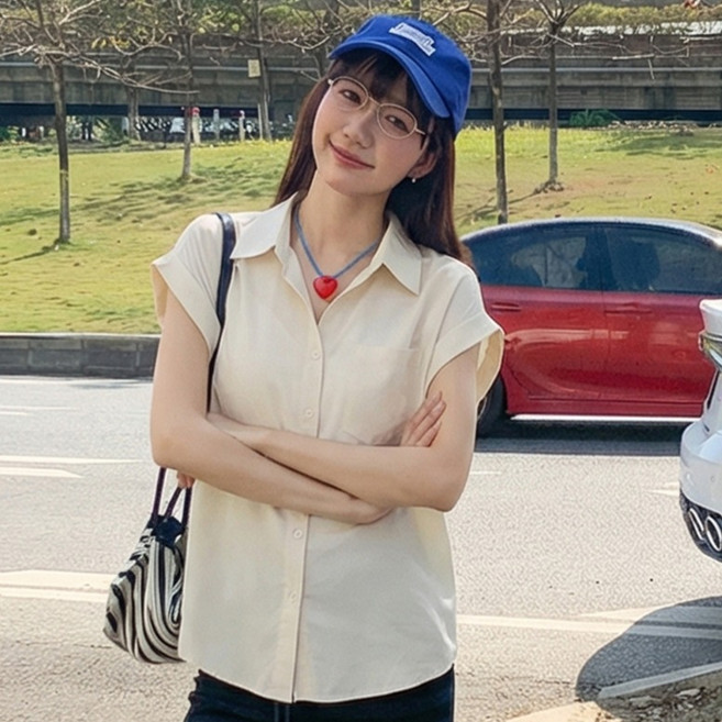 루나걸 여성용 테메디이 캡소매 카라 반팔 셔츠 L26SMST031003