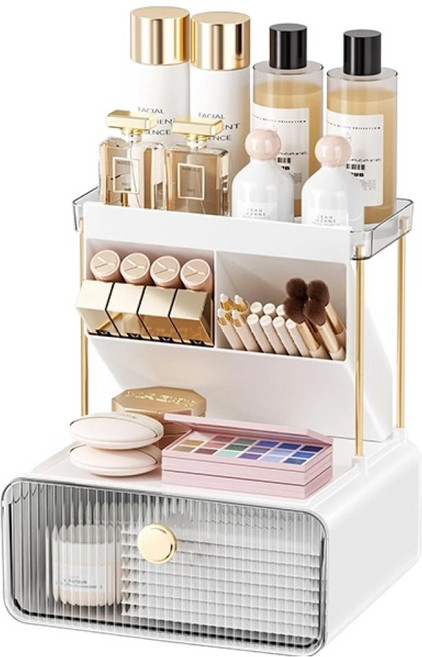 윈프라이스 골드 포인트 3단 서랍형 화장대 수납함, 1개, 투명 화이트