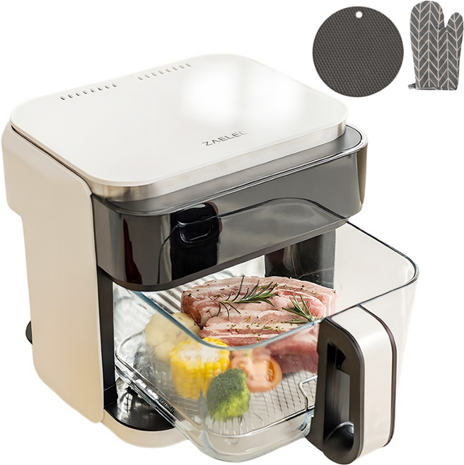 자일렉 대용량 글라스 에어프라이어 5.5L, 화이트, ZL-264DA